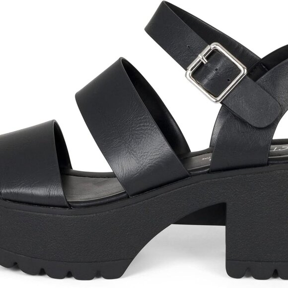 Womens Open Toe Double Strap Chunky Block Heel Platform Sandals Black 8.5 - Picture 1 of 6